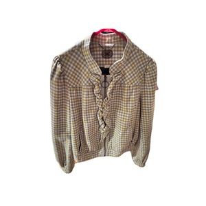 Yellow plaid ruffled zip front jacket